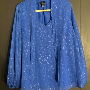 Worthington Women's Blue Blouse - White Speckle Detail – Size XXL